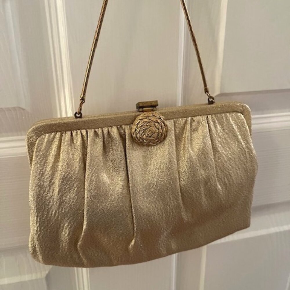 ANDÉ | Sparkly Gold Lamé Purse Clutch Evening Bag-VINTAGE